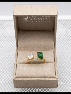 Simply Silver .925 Sterling Silver 14K Gold Plated Emerald & Clear CZ